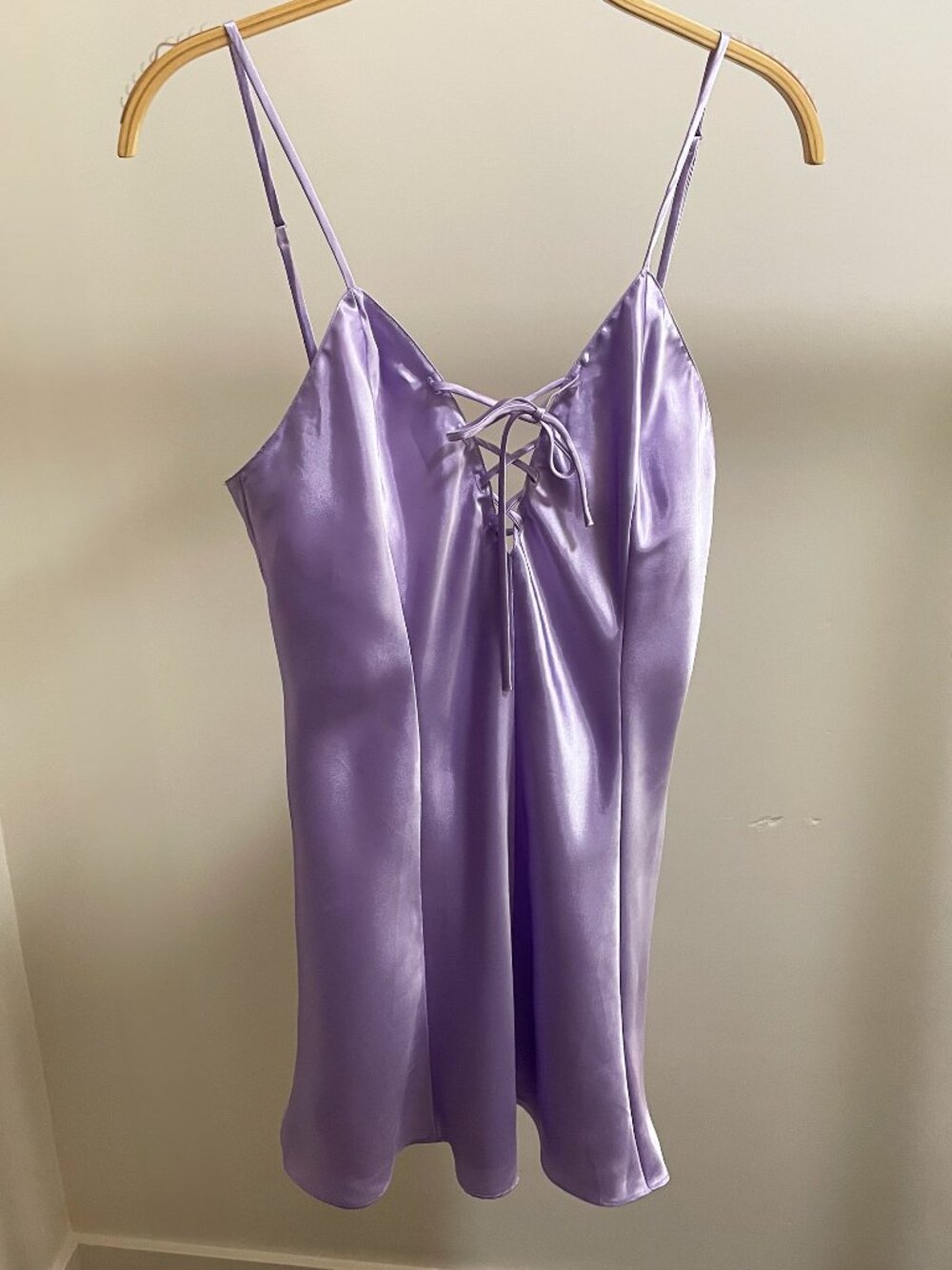 Frederick's Lavender Satin Lace-Up Chemise Slip Dress S